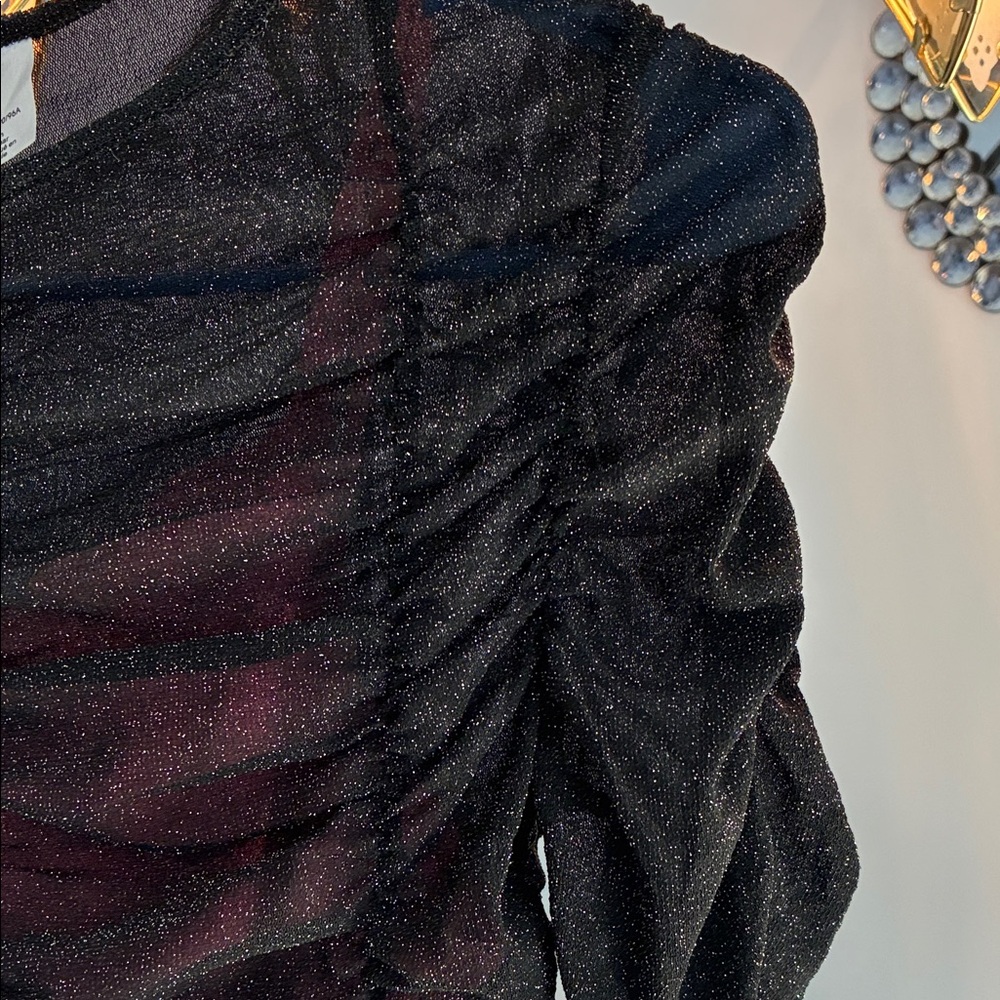Divided Black Sheer Ruched Top - Picture 3 of 4